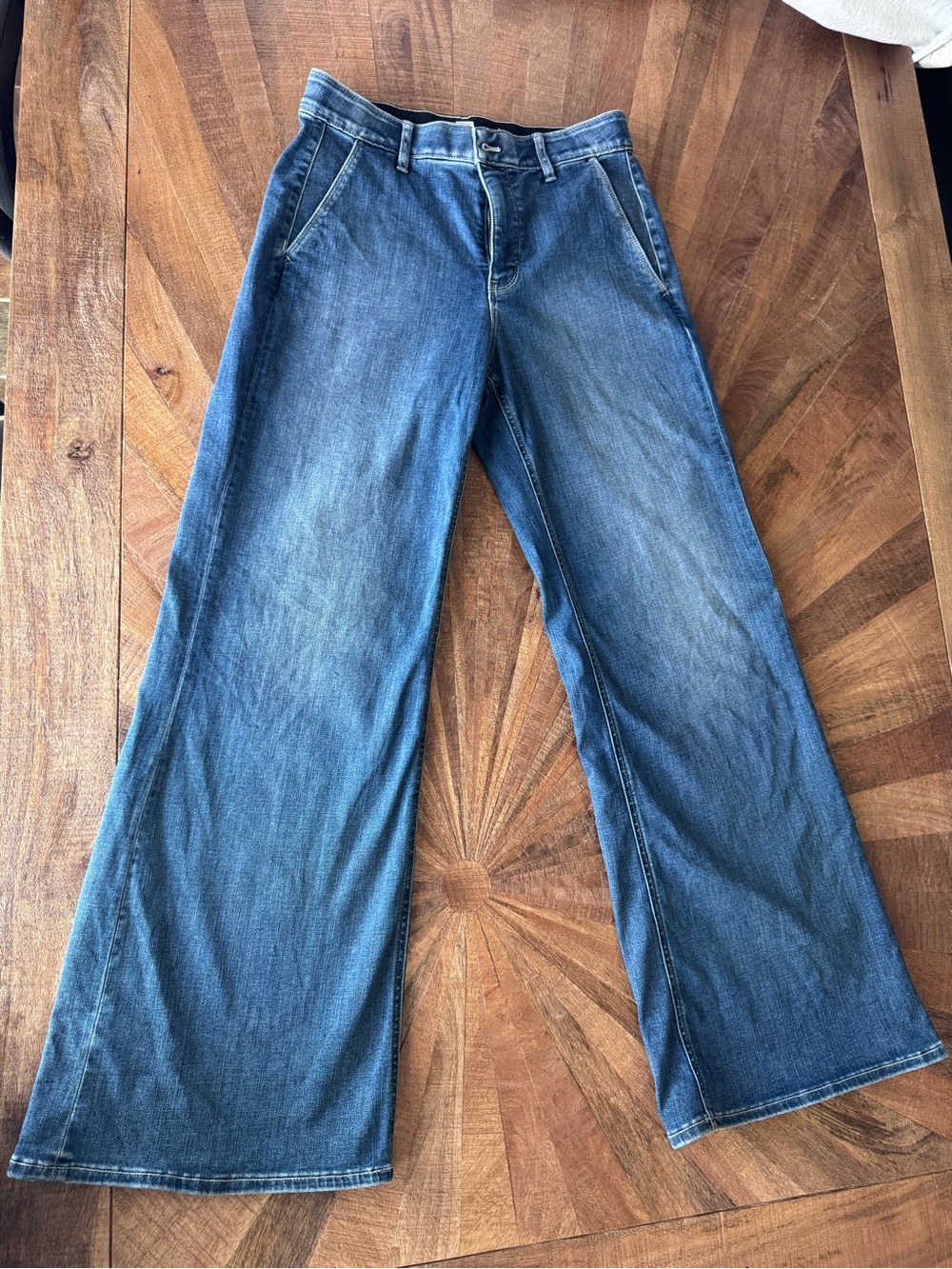 White House Black Market Wide-Leg Extra High Rise Trouser jeans in Medium Blue